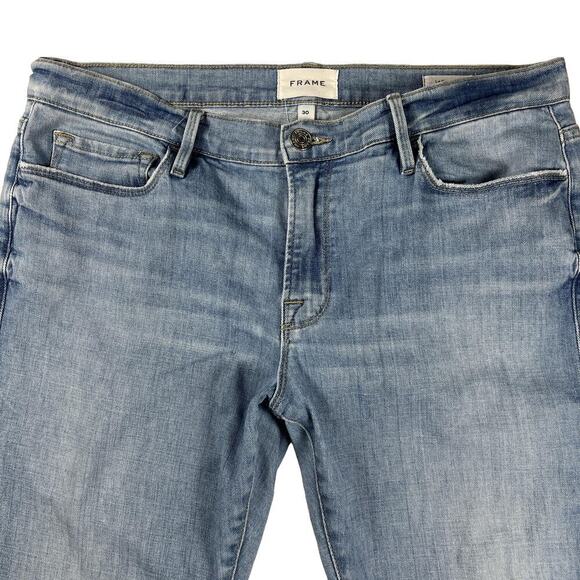 FRAME Denim Le Garçon Crop Jeans Light Wash Distressed Knees Raw Hem Size 30 - Picture 2 of 9
